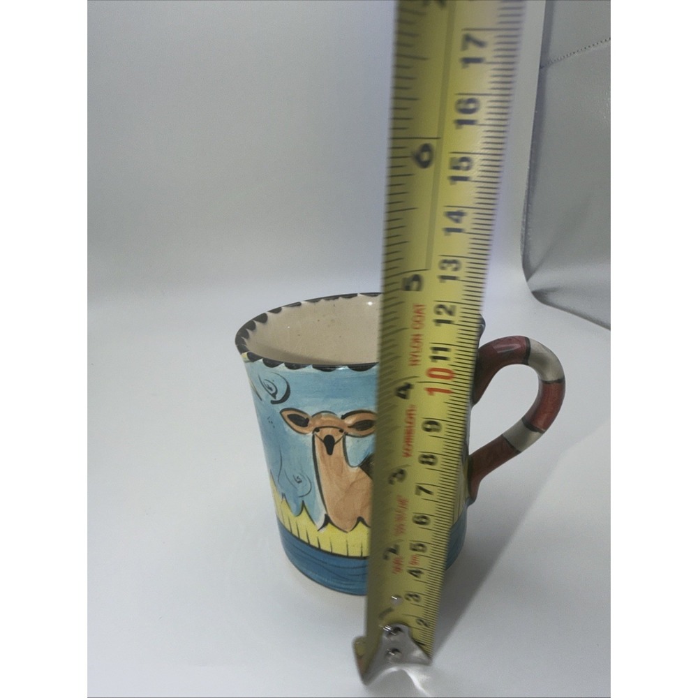 Hand Painted Studio Pottery Deer Mug Signed Artist Stoneware Coffee Cup Unique - Picture 3 of 5